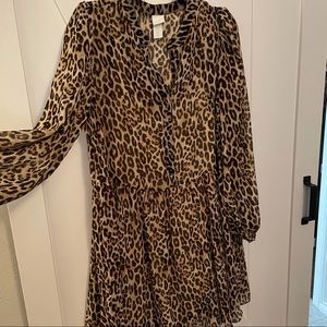 H&M Leopard Print Long Sleeve Dress, US Size M